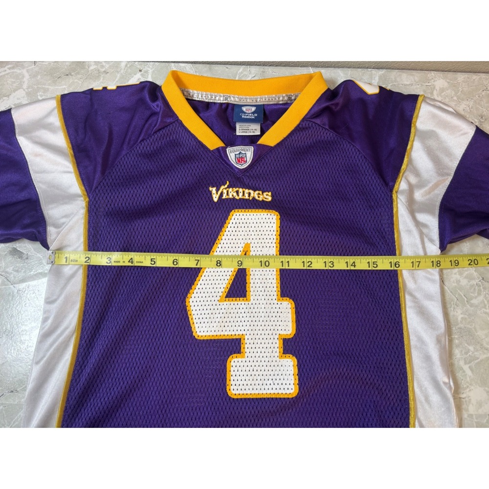 Reebok NFL Minnesota Vikings Favre #4 Purple Jersey Kids Large 14-16 On Field - Picture 7 of 9